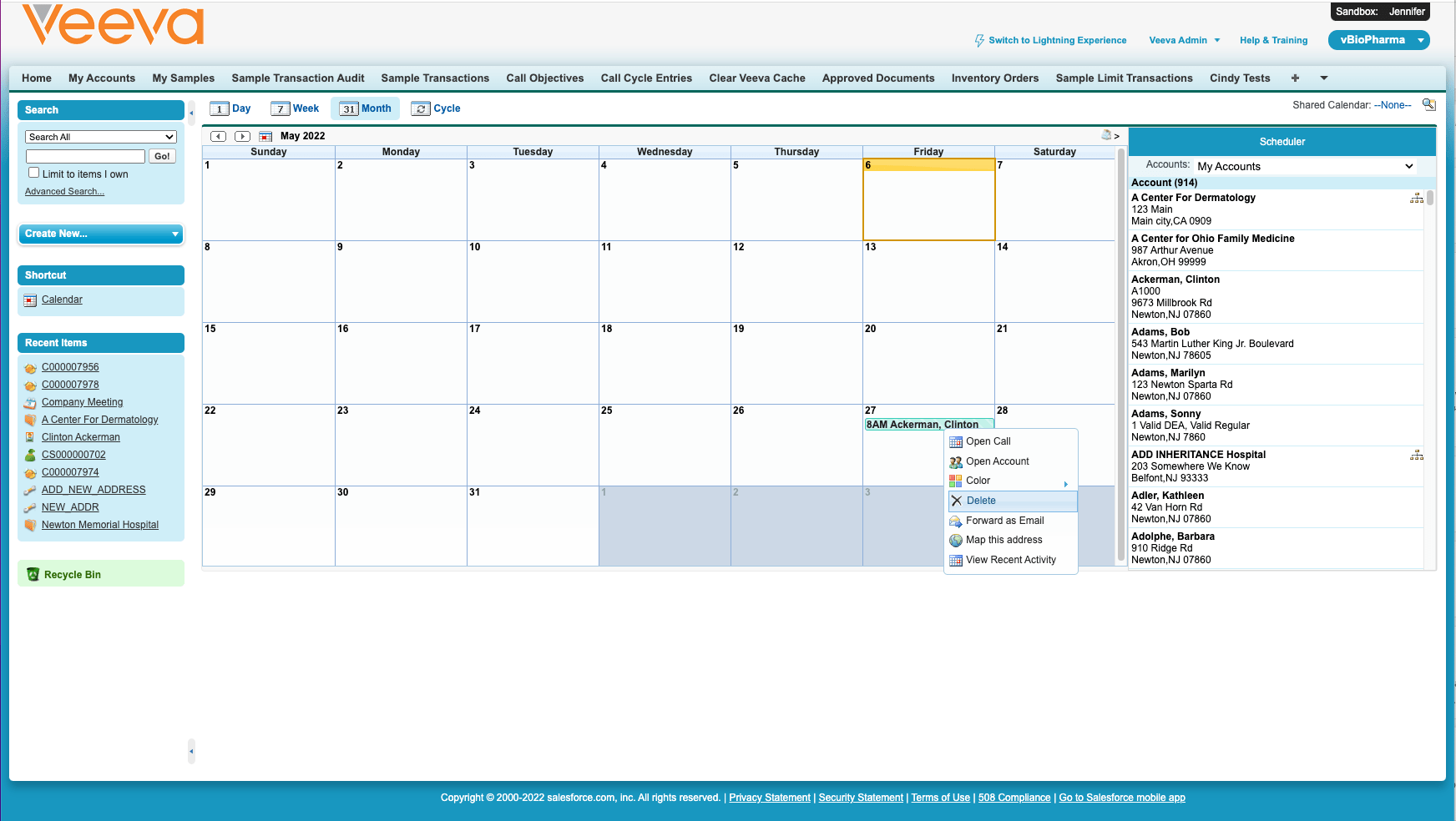 Managing Calls and Calendar Entries in Month View